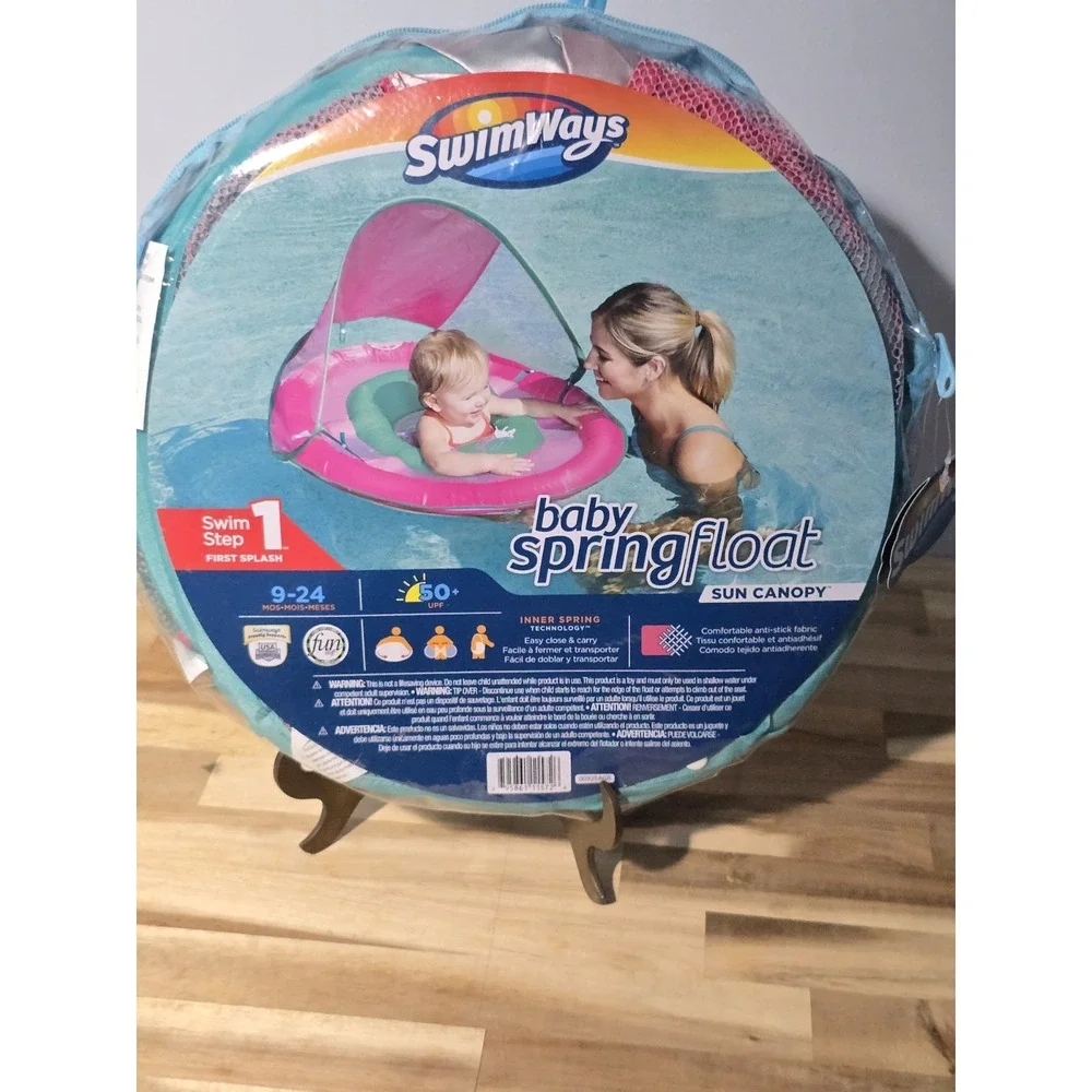 SwimWays Swim Step 1 Baby Spring Float Sun‎ Canopy Pink 9-24 months